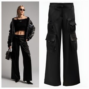 OFF-WHITE Satin Black Toybox Trousers Size 38 NWT
